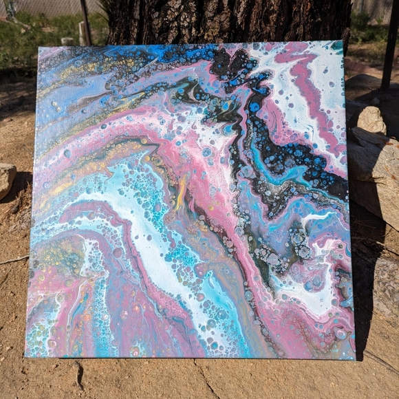 Abstract Fluid Art Canvas in Pink and Blue